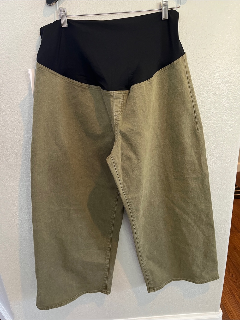Maternity Olive Green Wide-Leg Pants with Black Waistband